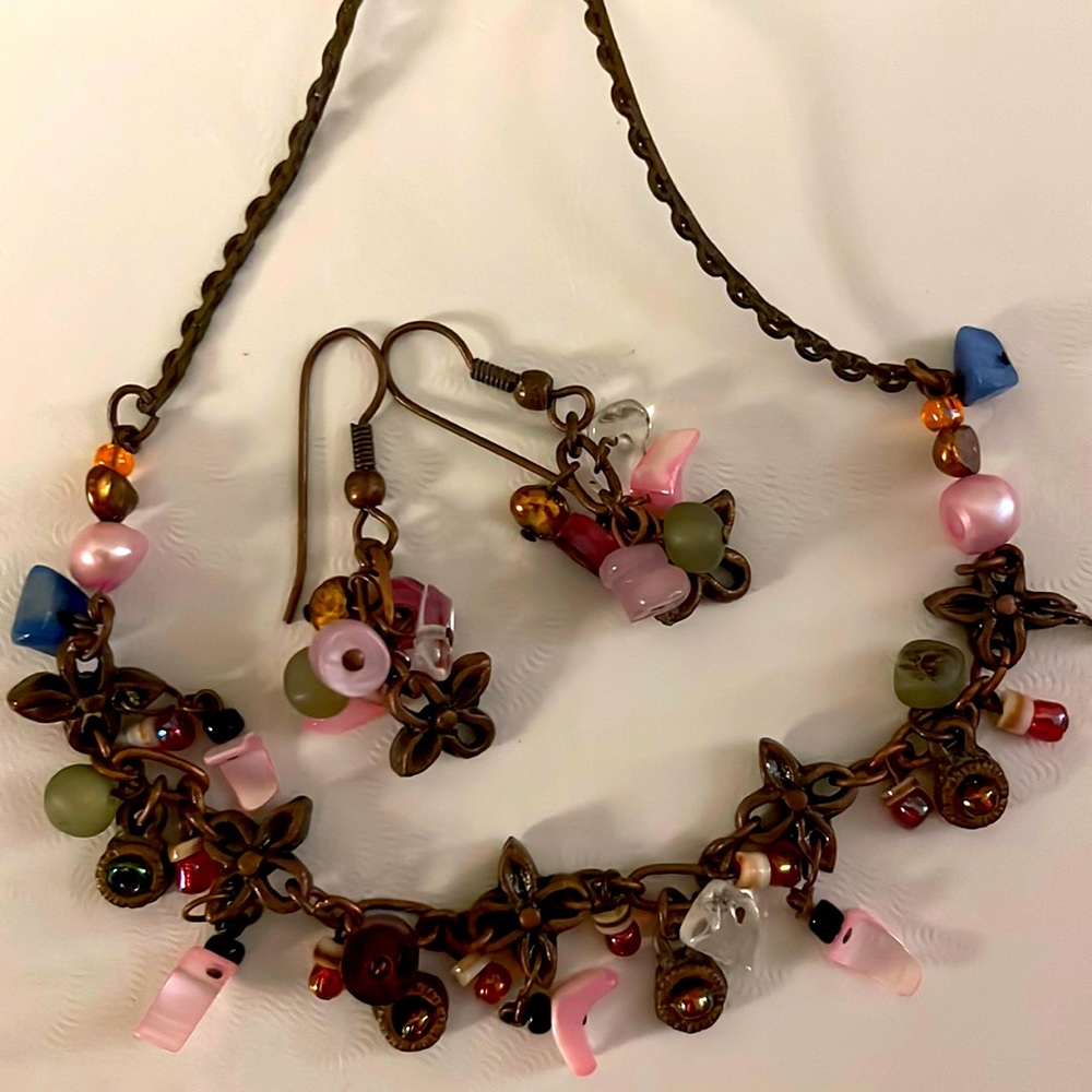Charms Bronze Necklace and Earring Set